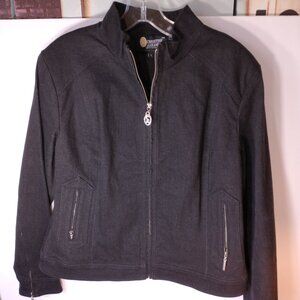 Christine Alexander Lined Black Denim Zip-Up Jacket Size L EUC